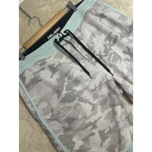 Pelagic Men's 36 Slide Boardshort Fish Camo Grey Not‎ Lined Drawstring
